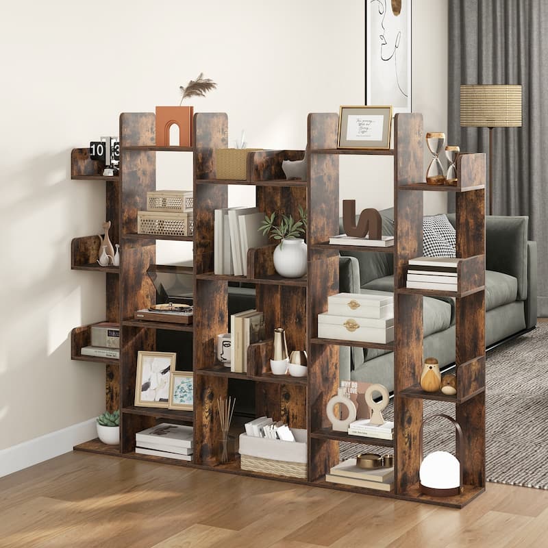 2 PCS Bookshelf Tree-Shaped Bookcase w/Storage Shelf