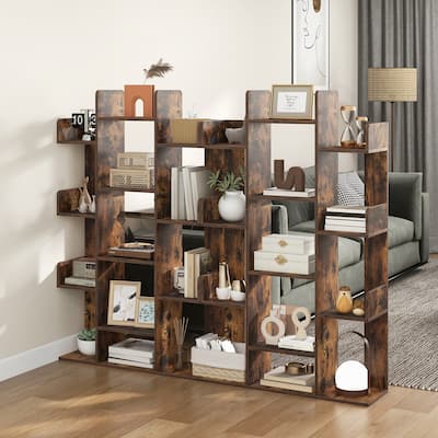 2 PCS Bookshelf Tree-Shaped Bookcase w/Storage Shelf