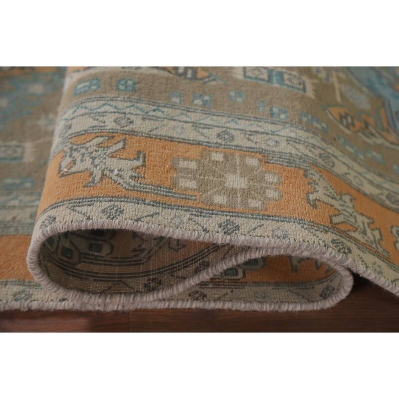 Hand Knotted Oriental 100% Wool Carpet Traditional All-Over Beige & Ivories Heriz Runner Rug - 10' 9'' X 3' 4''