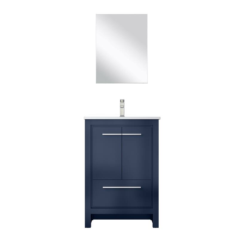 24 in. Navy Blue Vanity with Cultured Marble Top, Rose Gold Faucet, and 18 in. Mirror - Bathroom Cabinet with Soft-Close Doors - 24 in W Wood Brushed Nickel Faucet Cultured Marble - Navy Blue