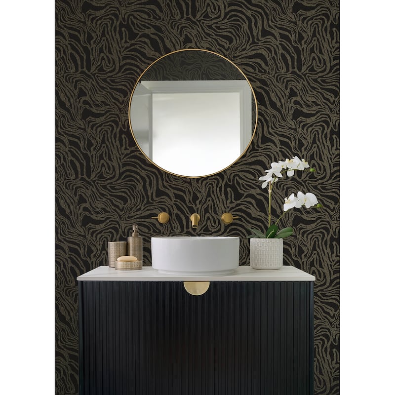 A-Street Prints Massar Black Modern Marbled Wallpaper