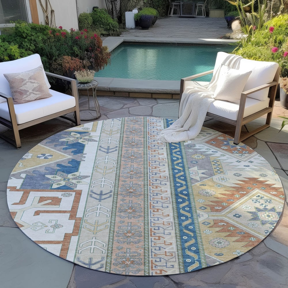 Machine Washable Indoor/ Outdoor Boho Tribal Chantille Rug
