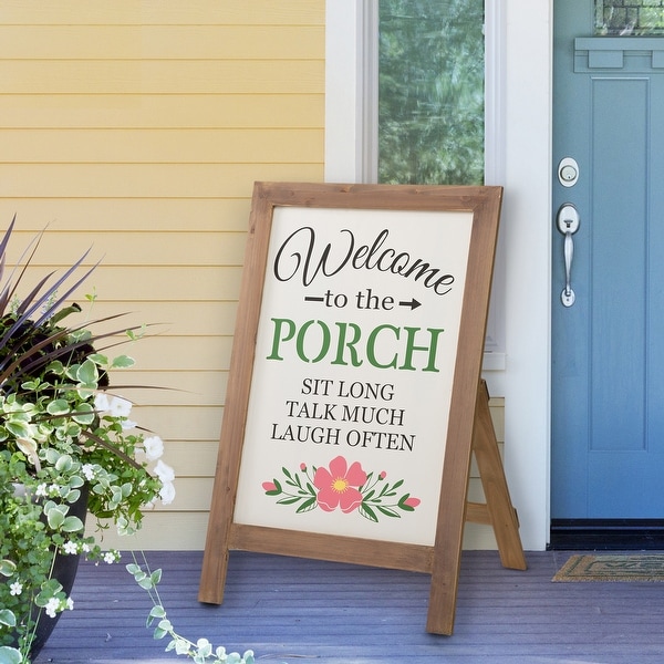 Glitzhome Wooden Sanding Welcome Easel Porch Sign Hanging Decor. Opens flyout.