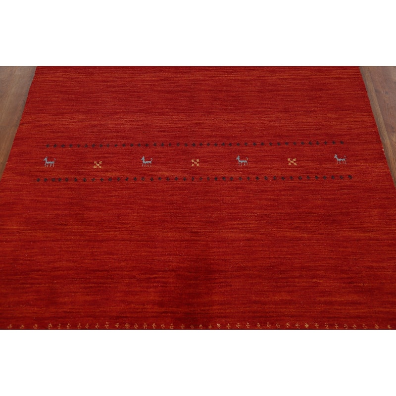 Orange Tribal Gabbeh Indian Rug Handmade Modern Wool Carpet - 4'6" x 6'5"