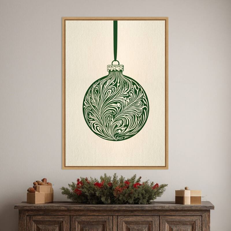 Olive Green Christmas Bauble by Pictufy Studio (23 x 33 in.), Framed Canvas Wall Art Print - Sylvie Natural