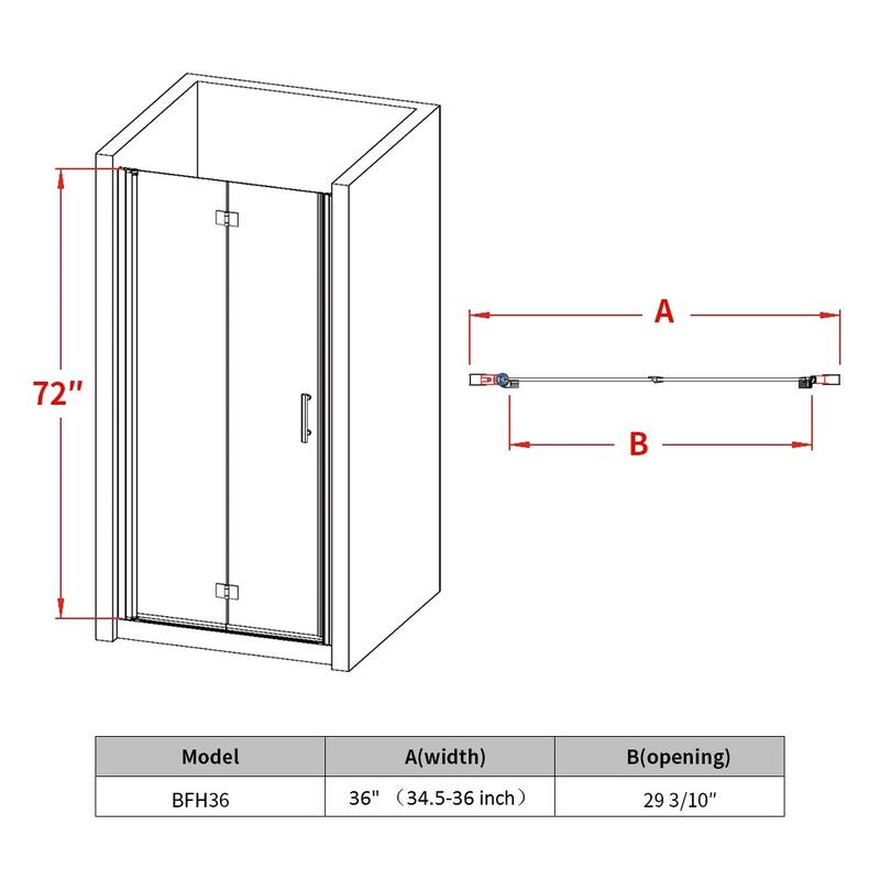 Elegant Bi-Fold Frameless Pivot Swing Shower Door Enclosure with Clear Glass Panel and Hardware Kit