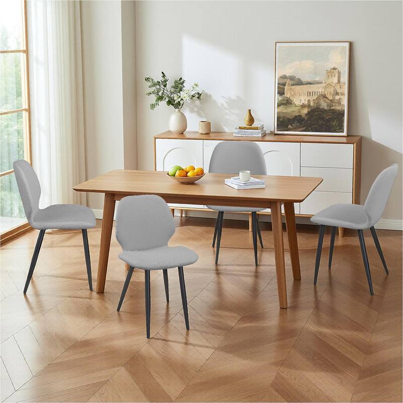Leather Dining Chair with Metal Legs, Shell Shape Upholstered Chair Set of 6 for Kitchen, Restaurant, Living, Meeting Room