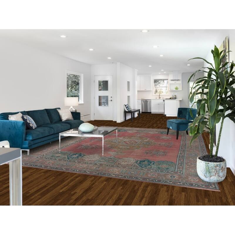 Pink Distressed Tabriz Persian Antique Rug Hand-Knotted Wool Carpet - 9'6" x 12'8"