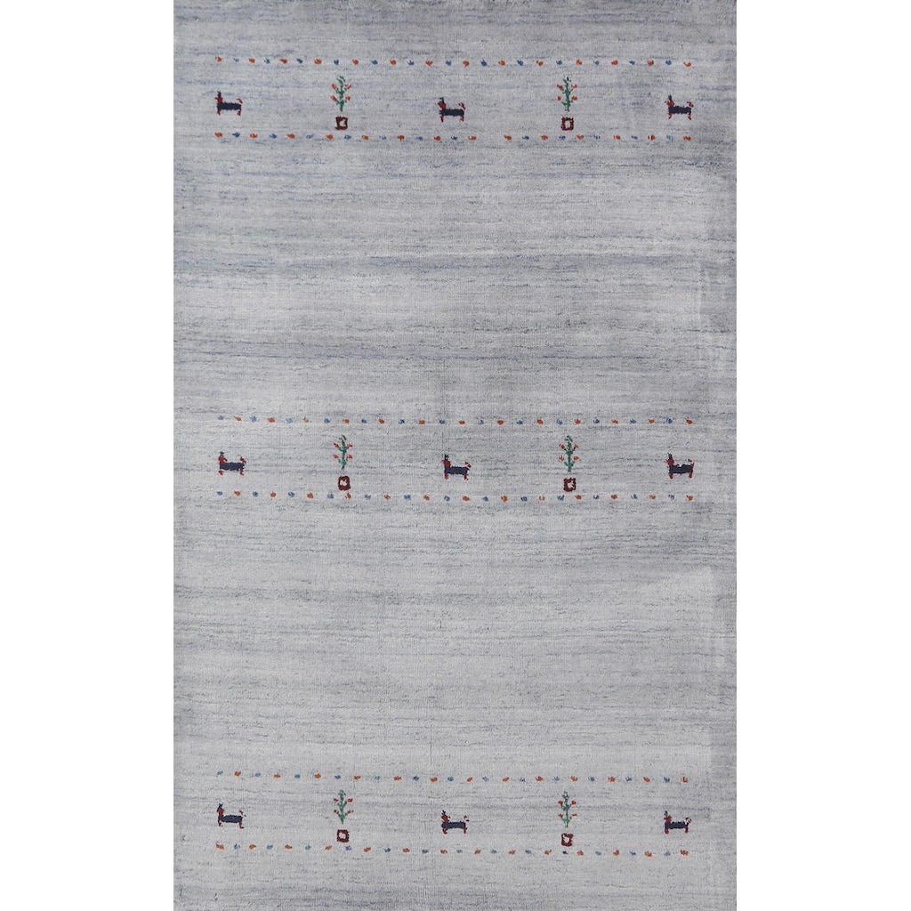 Hand Knotted Oriental 100% Wool Carpet Tribal Tribal Greys & Charcoal Gabbeh Area Rug - 4' 10'' X 3' 1''