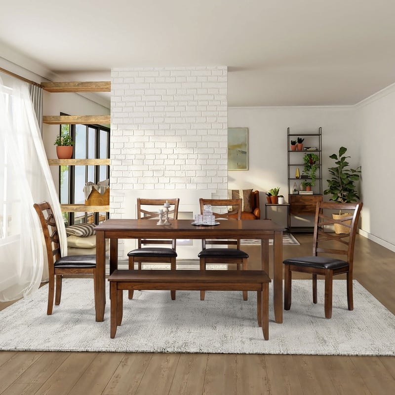 Solid Wood 6-piece Dining Table Set Rustic Brown with 4 Chairs and 1 ...