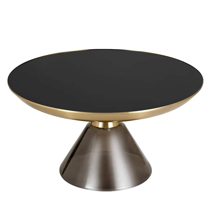 30-Inch Coffee Table Round Glass Tabletop with Gold Iron Rim and Glass Base