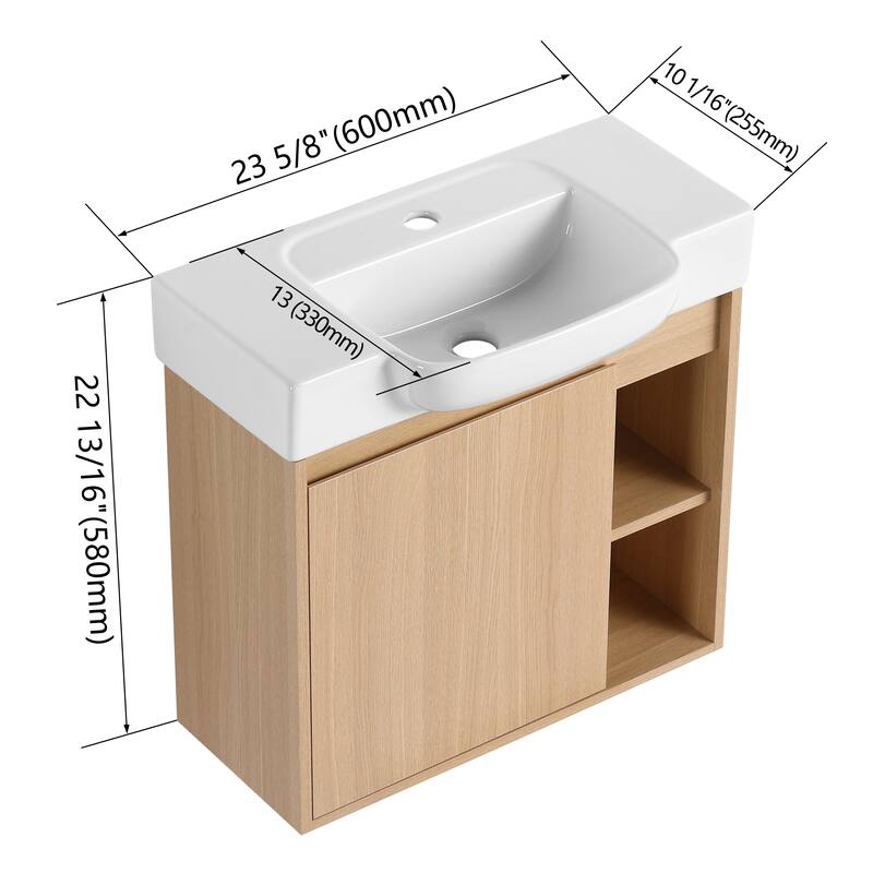 Bathroom Vanity With Sink In 24/28 Inch, Floating Bathroom Vanity With Soft Close Door