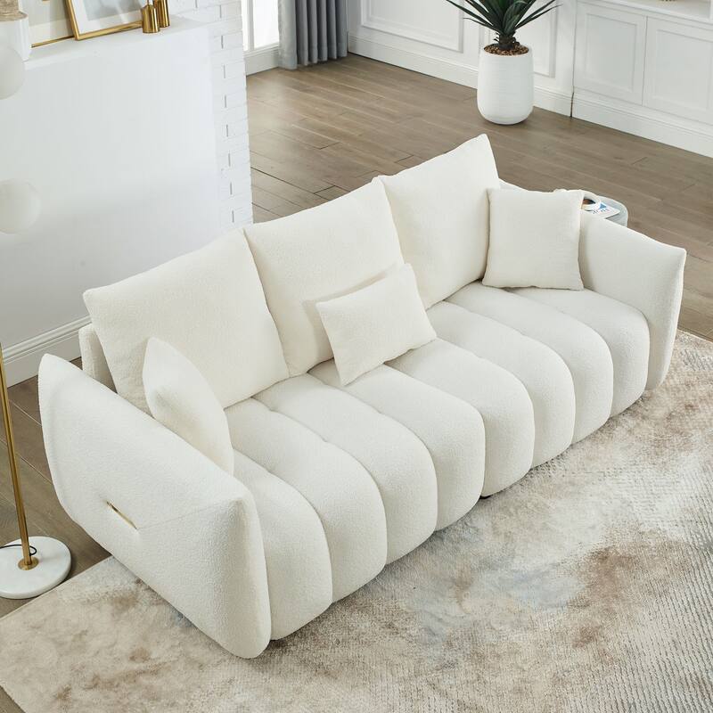 82'' Fabric 3-Seater Sofa with Plush Back Pillows, Solid Wood Frame, and Comfortable Foam Cushions
