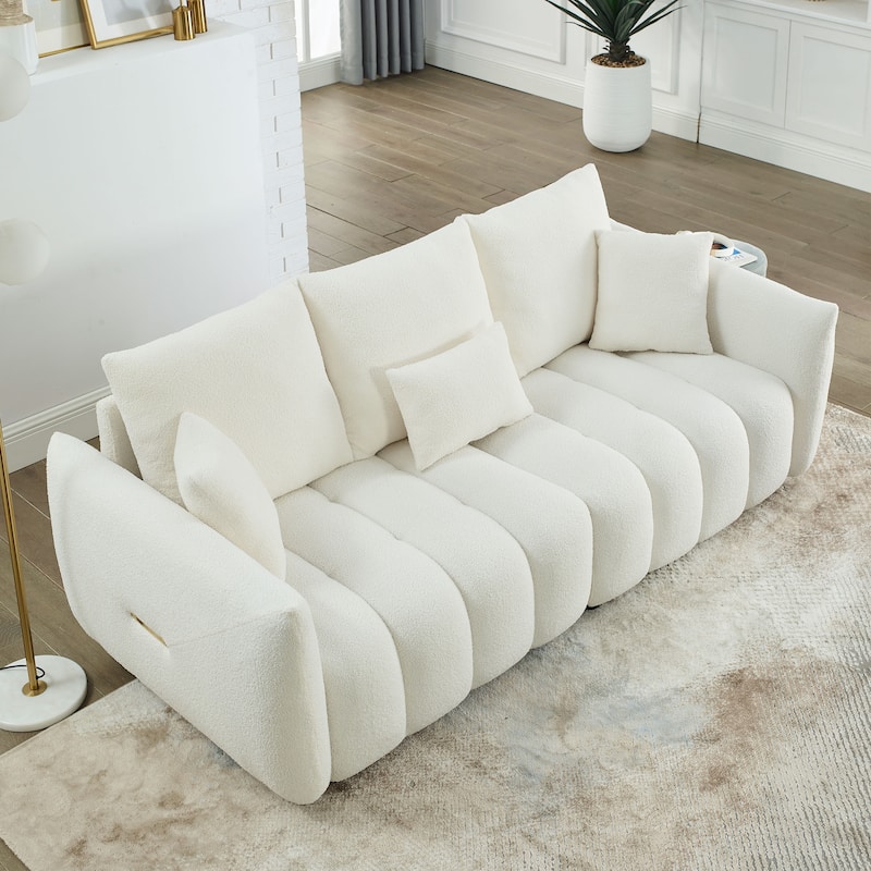 82-Inch Teddy Velvet Sofa - Modern 3-Seater with Back Cushions for Living Room or Bedroom