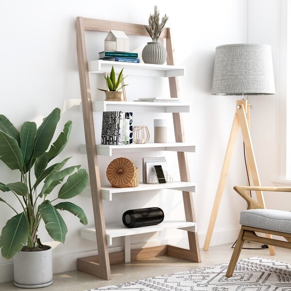 Furniture of America Liri Contemporary 5-shelf Leaning Bookcase. Opens flyout.