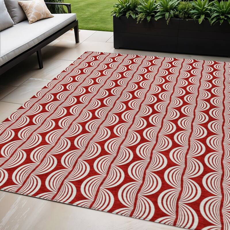 HomeRoots Ogee Transitional Rectangle Outdoor Rug - 5' X 8'