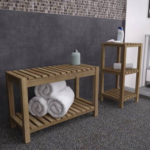 Porch & Den Joeon Wood Bathroom Storage Tower Bench Set (Set of 2)