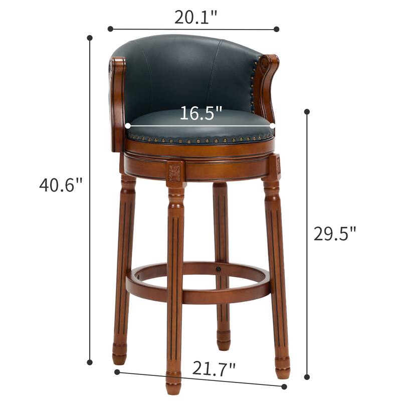 Cow Print Leather Swivel Bar Stool with Back, Wooden Frame & 360-Degree Spin, Bar Height, Dark Blue