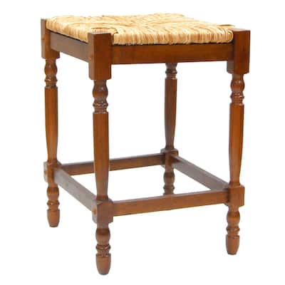 24" Walnut Brown and Beige Counter Stool with Hand Woven Rush Seat