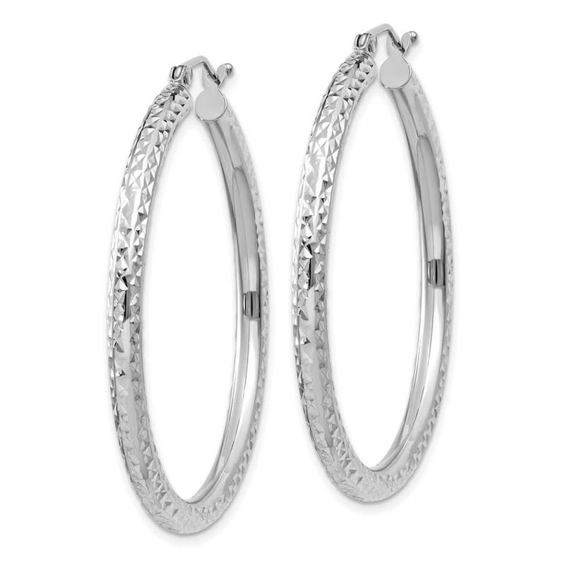 Curata 14k White Gold Diamond Cut 40x3mm Round Tube Hoop Earrings