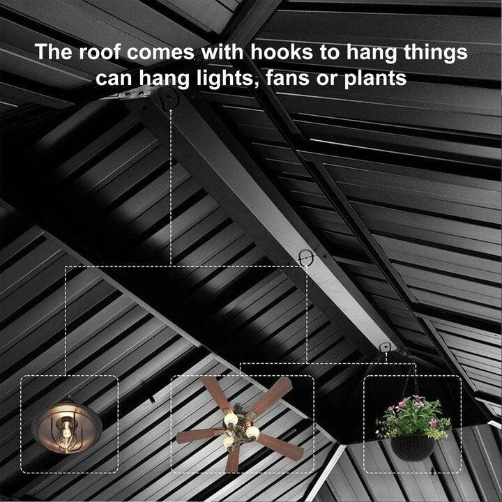 PURPLE LEAF Outdoor Galvanized Steel Hardtop Gazebo, Aluminum Frame Gazebo With Curtains