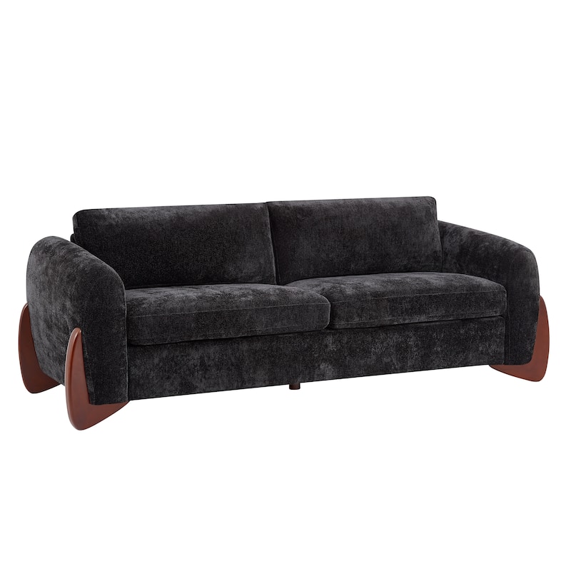 Christopher Knight Home - Hartly Modern Chenille Upholstered 3-Seater Sofa with Solid Wood Legs - Black