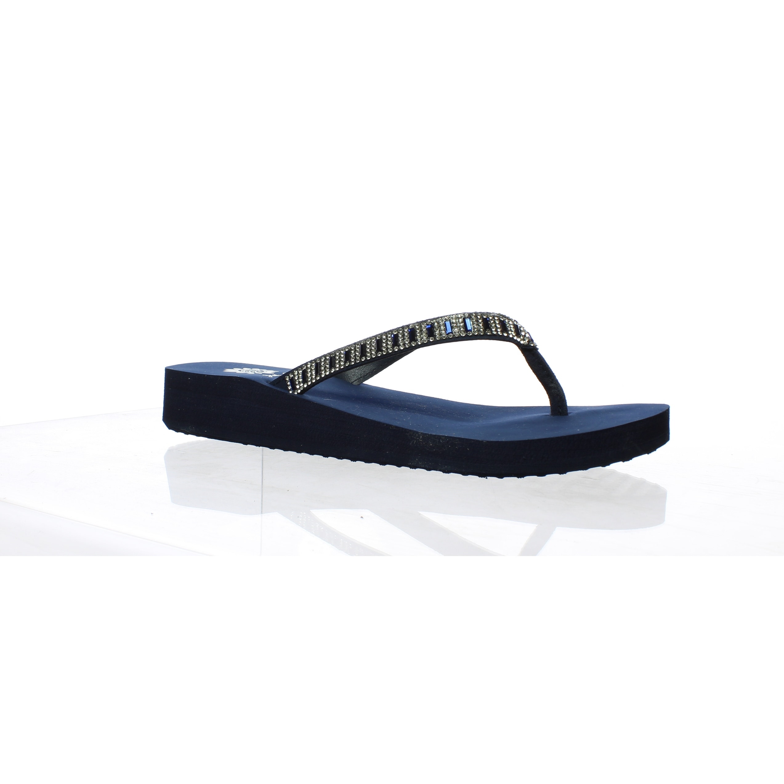 navy blue yellow box flip flops