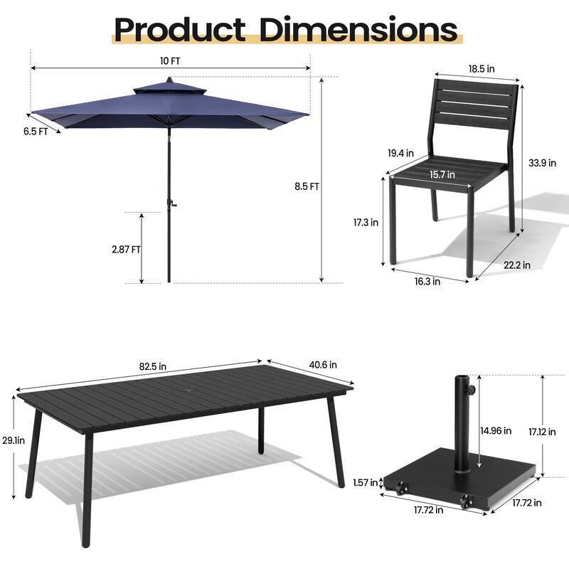 11PC Outdoor Patio Dining Set Aluminum Table with Stackable Chairs w/ Premium Market Umbrella Sets