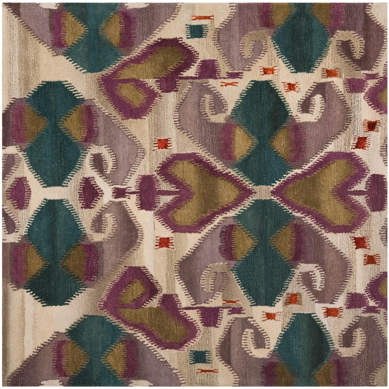 SAFAVIEH Handmade Wyndham Vladilena Modern Wool Rug - 7' Square - Ivory/Multi
