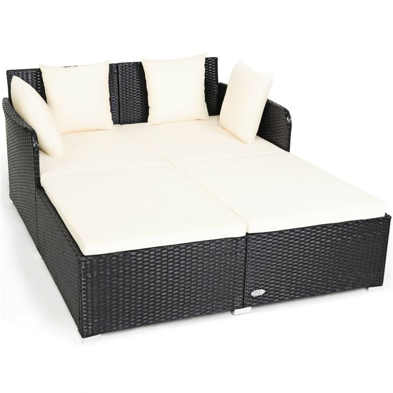 Outdoor Rattan Daybed with Cushions for Patio or Backyard - 61" x 52" x 27.5"