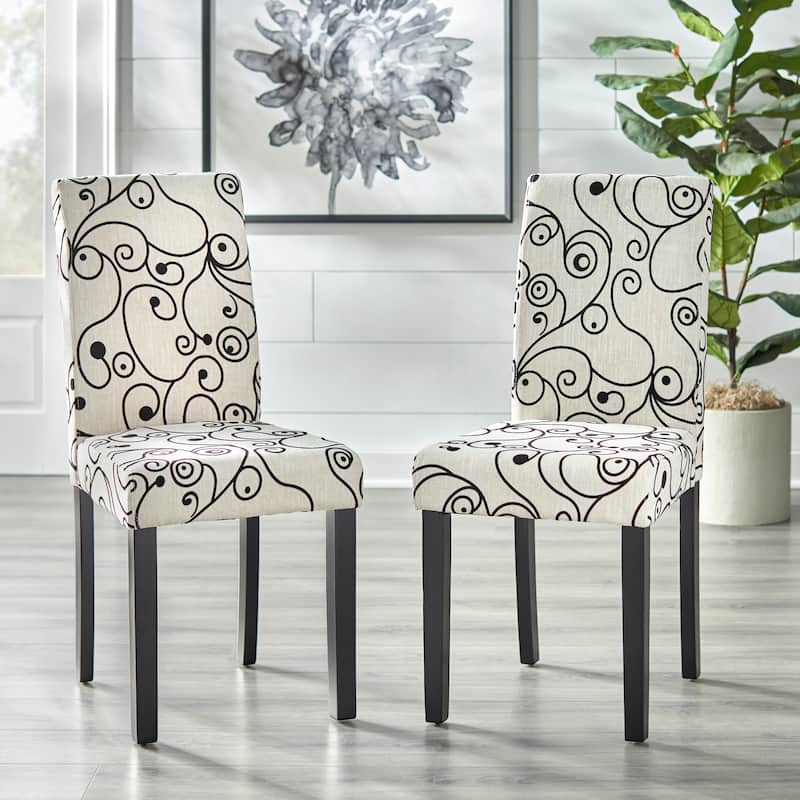 Simple Living Parson Cream and Black Rubber Wood Dining Chairs (Set of 2)