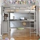preview thumbnail 35 of 48, Twin Loft Bed with Drawers and Desk, Wooden Loft Bed with Shelves - White Gray