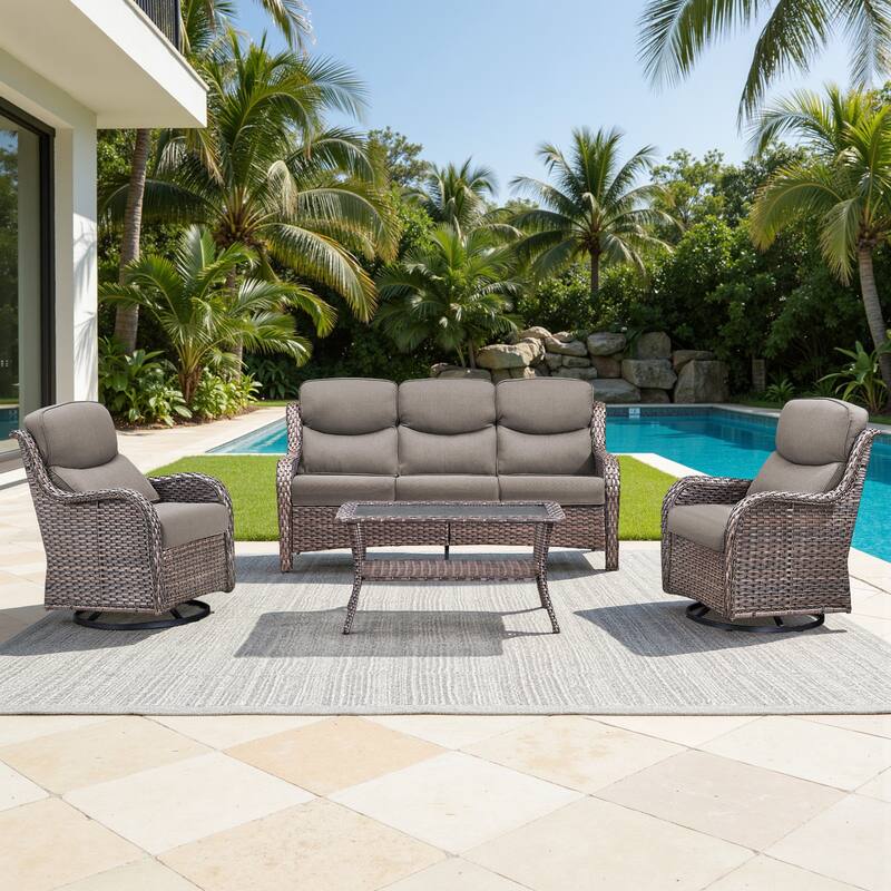 Meyreso 4-Piece Wicker Outdoor Patio Conversation Set with 5-Inch Thick Olefin Cushions