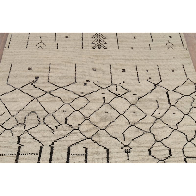 Ivory Moroccan Abstract Area Rug Handmade Wool Carpet - 5'9"x 9'10"