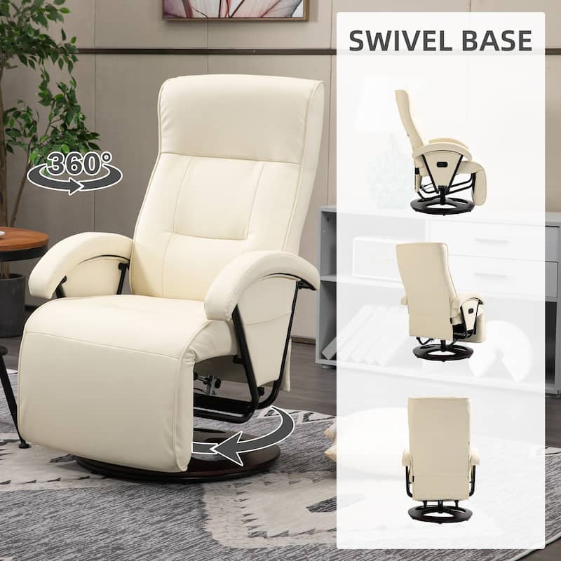 HOMCOM PU Recliner with Footrest, Lounge Chair with 135° Adjustable Backrest, Swivel Wood Base
