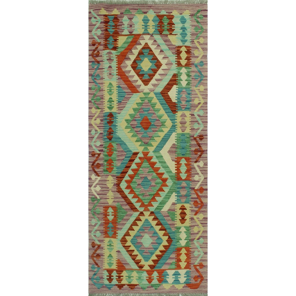 Hand-Woven Sangat Kilim Alison Purple/Rust Runner - 2'8" x 6'4"