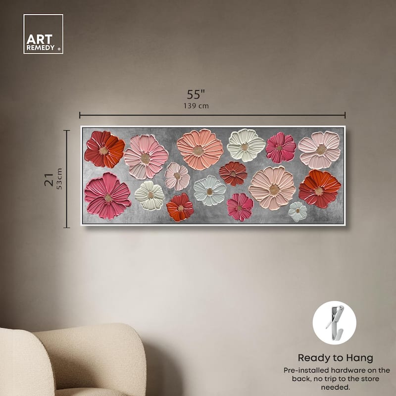 Floral Impasto Silver Panoramic Canvas by Art Remedy