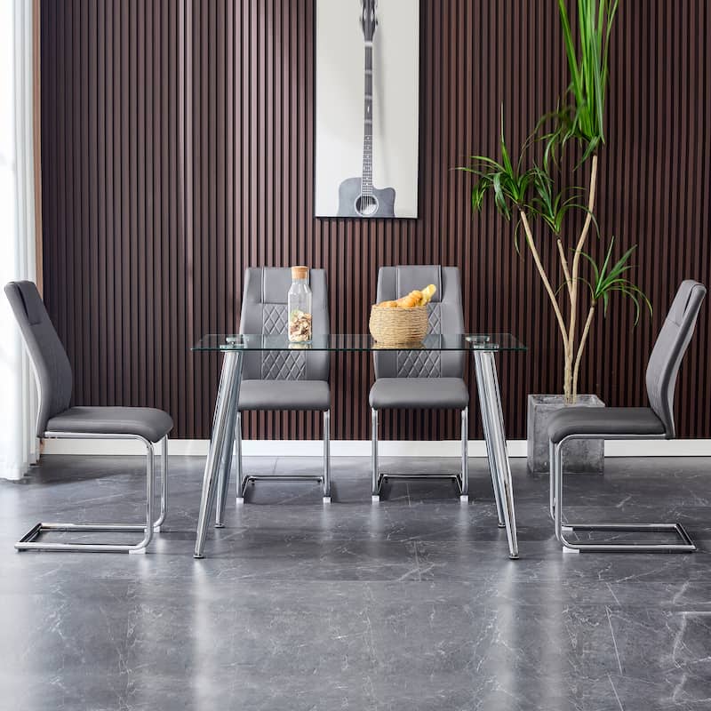 Faux Leather Dining Room Chairs with Upholstered Seat, Modern Kicthen Chairs Armless Accent Chairs with Metal Legs, Set of 4