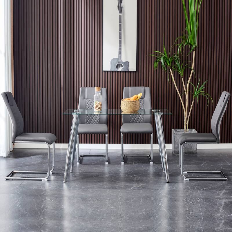 Leather Dining Table Chair Dining Chair Side Chair, Grey, Set of 4
