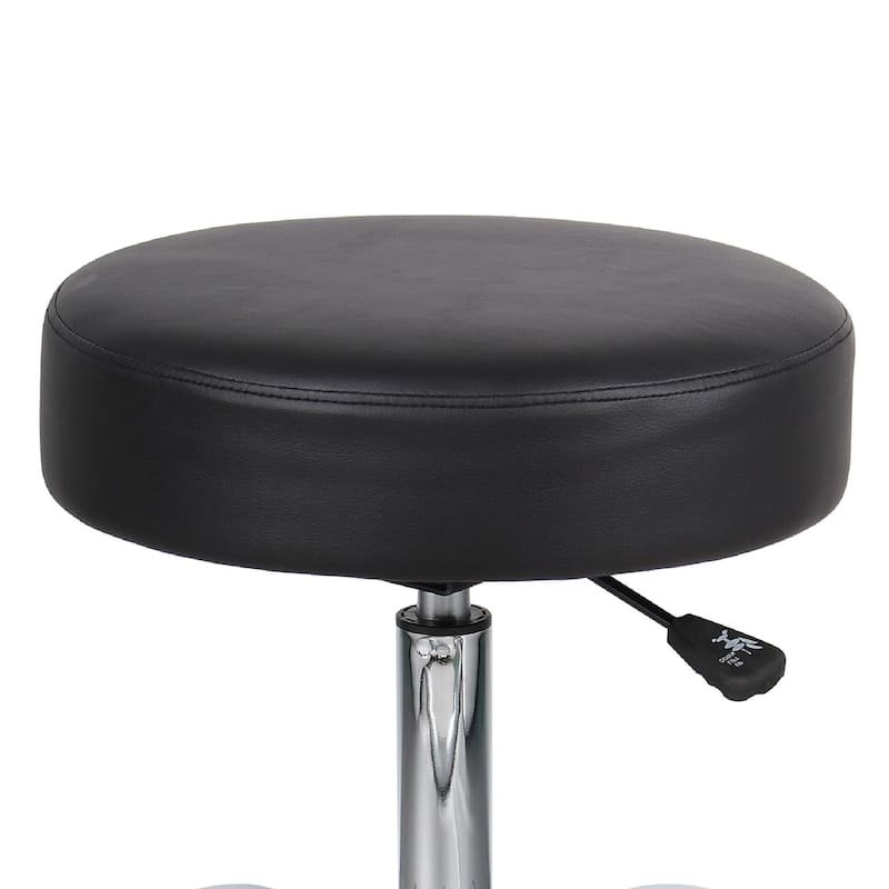 Fea Medical Swivel Stool, Round Black Padded Seat, Rolling Chrome Base