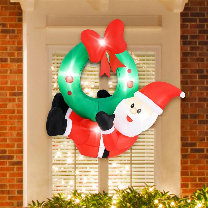 Gymax 4 Ft Blow up Santa Claus w/ LED Lights & Christmas Wreath - Multi - See Details