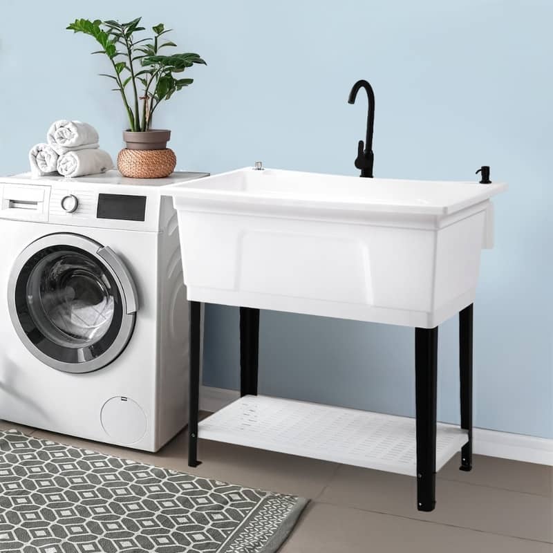 40 In.W Utility Sink Washing Room Sink Big Laundry Tub With Faucet - N/A