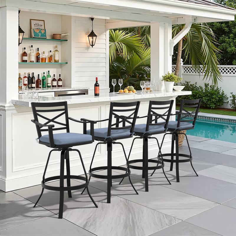 All-Weather Patio Outdoor Indoor Aluminum Swivel Bar Stools with Sunbrella Cushion