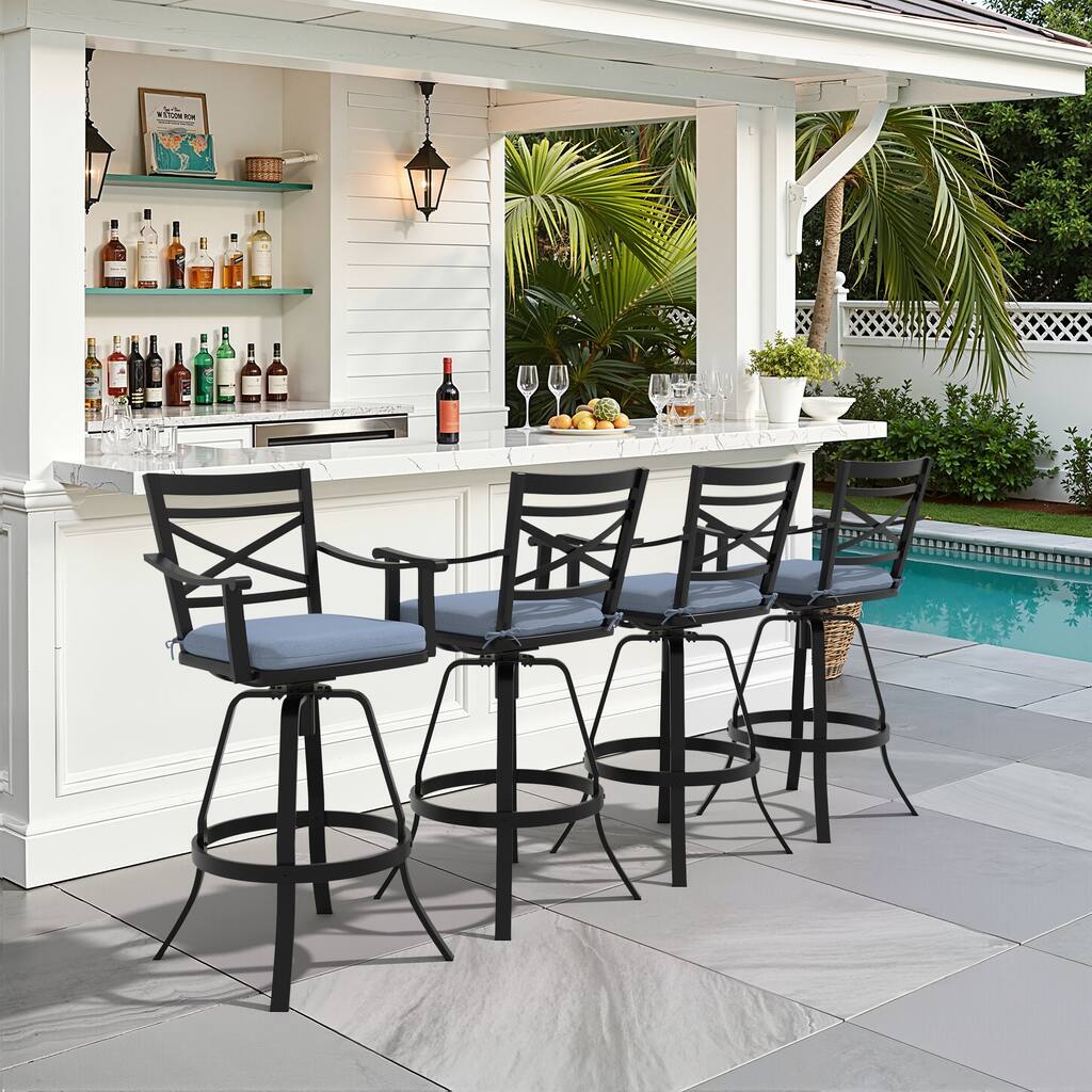 All-Weather Patio Outdoor Indoor Aluminum Swivel Bar Stools with Sunbrella Cushion