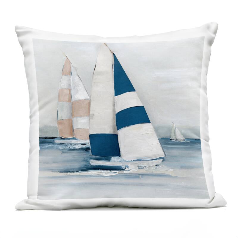 Stupell Striped Sailboat Voyage Printed Outdoor Throw Pillow Design by Sally Swatland - Accent - Polyester - Blue - Single