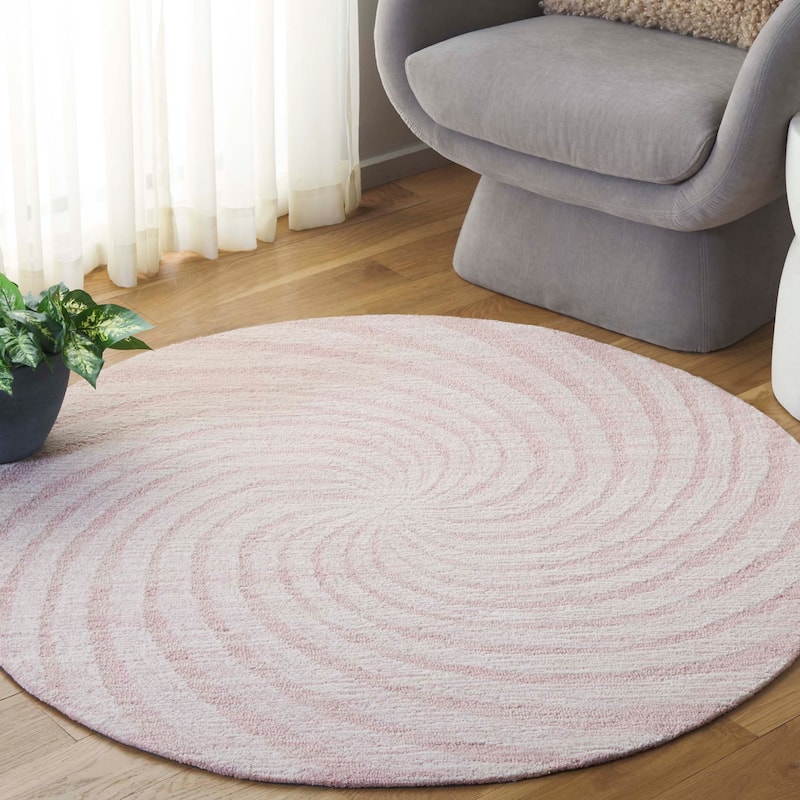 SAFAVIEH Handmade Novelty Blerona Swirl Wool Rug - Light Pink/Ivory - 5' Round