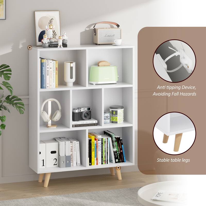 7 Cube Bookshelf, 3 Tier Storage Bookcase with Legs