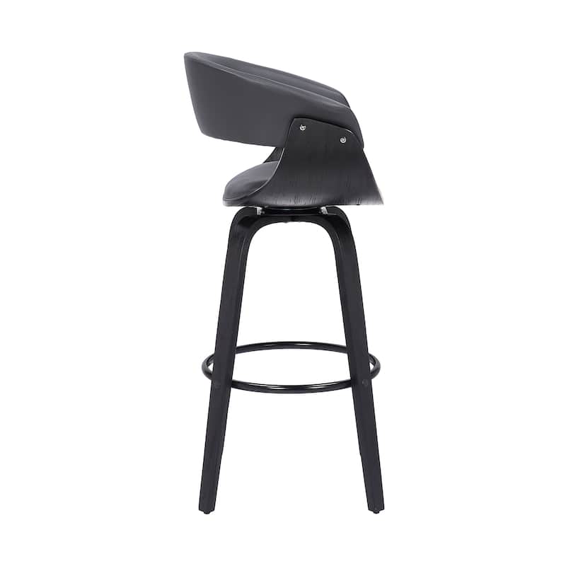 Julyssa Mid-Century Modern Faux Leather and Wood Swivel Bar or Counter Stool