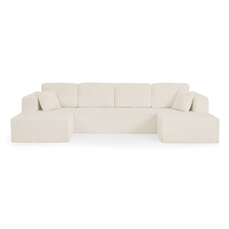 U Shape Modular Sectional Sofa with Dual Chaise Lounges, Corduroy Upholstered Sleeper Sofa, Comfy Compressed Sectional Sofa