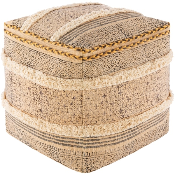 The Curated Nomad Wilmington Bohemian Block Print 18-inch Cube Pouf. Opens flyout.